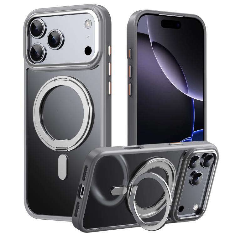 For iPhone 17 Pro Frosted 360 Degree MagSafe Magnetic Holder Phone Case(Grey)