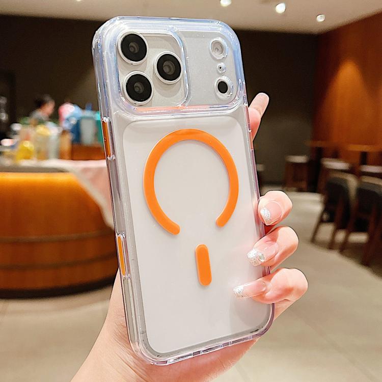 For iPhone 17 Pro Frosted PC Hybrid TPU Magnetic Phone Case with AI Sensing Key(Orange)