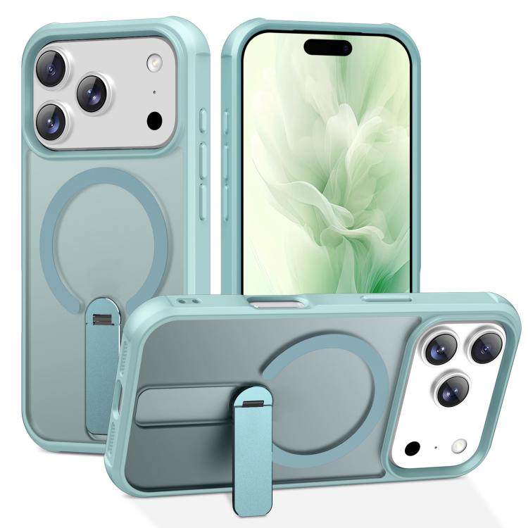 For iPhone 17 Pro Fulcrum Standing Bracket MagSafe Phone Case(Lake Blue)