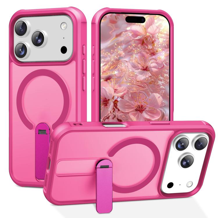For iPhone 17 Pro Fulcrum Standing Bracket MagSafe Phone Case(Rose Red)