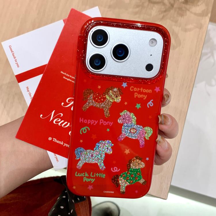 For iPhone 17 Pro Fun Pony Pattern Lunar New Year Phone Case(Red)