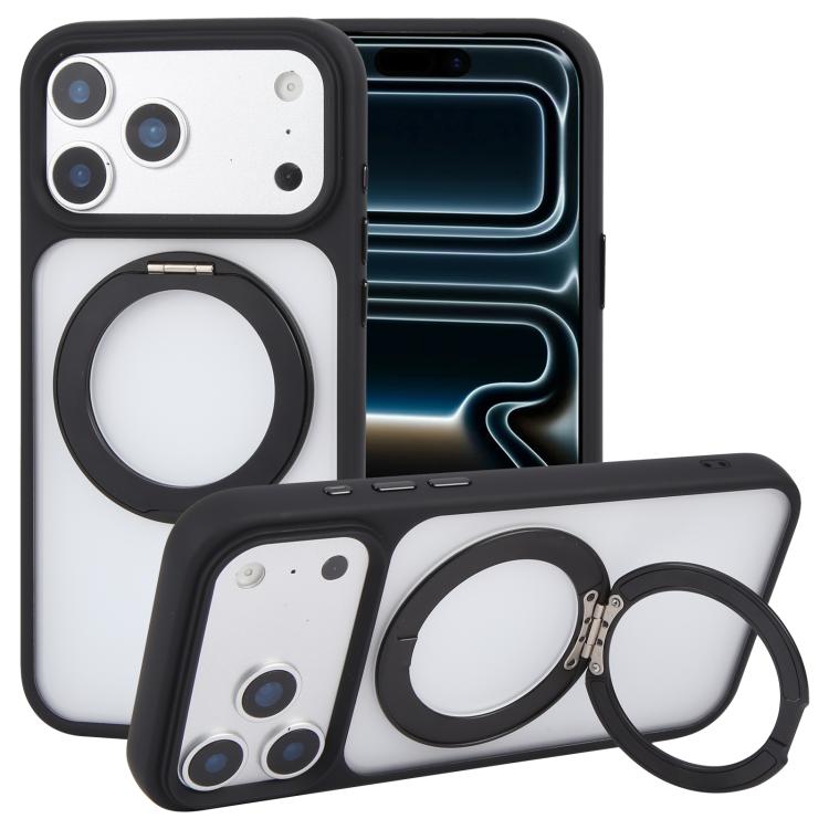 For iPhone 17 Pro GEBEI Jazz Series 360 Degree Rotation Holder Skin Feel Frosted MagSafe Phone Case(Black)