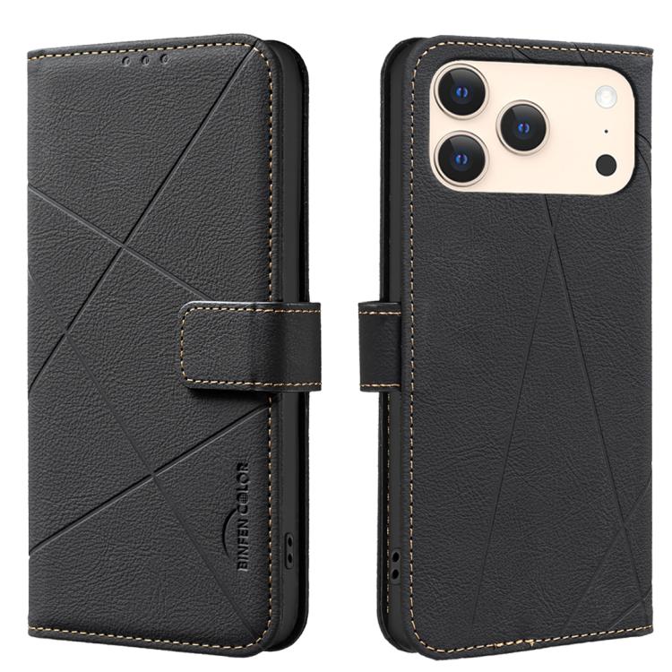 For iPhone 17 Pro Geometric Pattern RFID Leather Phone Case(Black)
