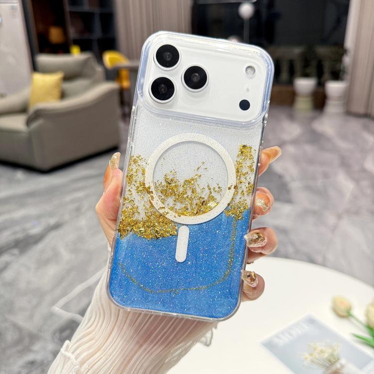 For iPhone 17 Pro Gilding MagSafe Hybrid Clear TPU Phone Case(Blue)