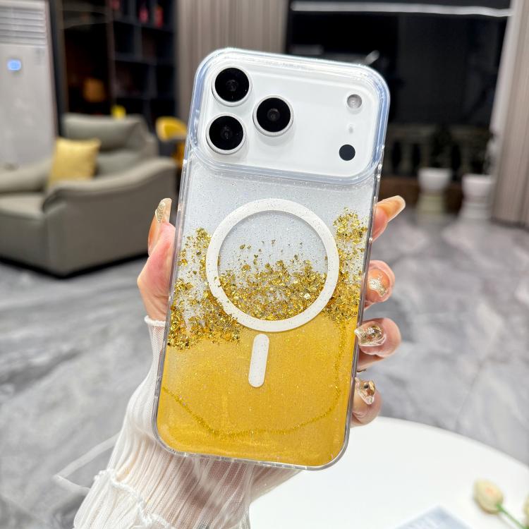 For iPhone 17 Pro Gilding MagSafe Hybrid Clear TPU Phone Case(Yellow)