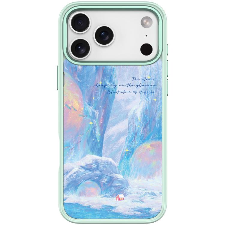 For iPhone 17 Pro Glacier Red House Pattern Magnetic Phone Case(Light Green)
