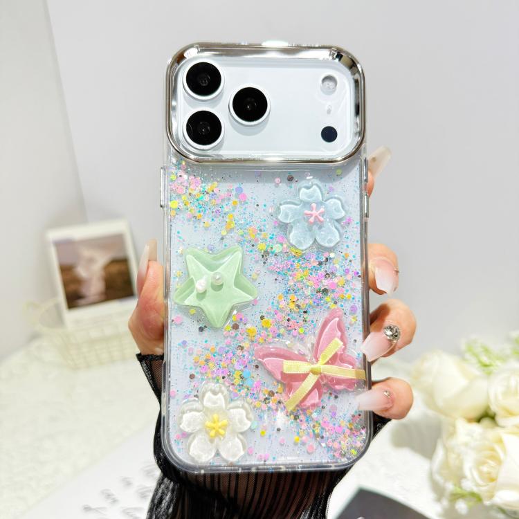 For iPhone 17 Pro Glitter 3D Butterfly Epoxy Resin Phone Case(Green)