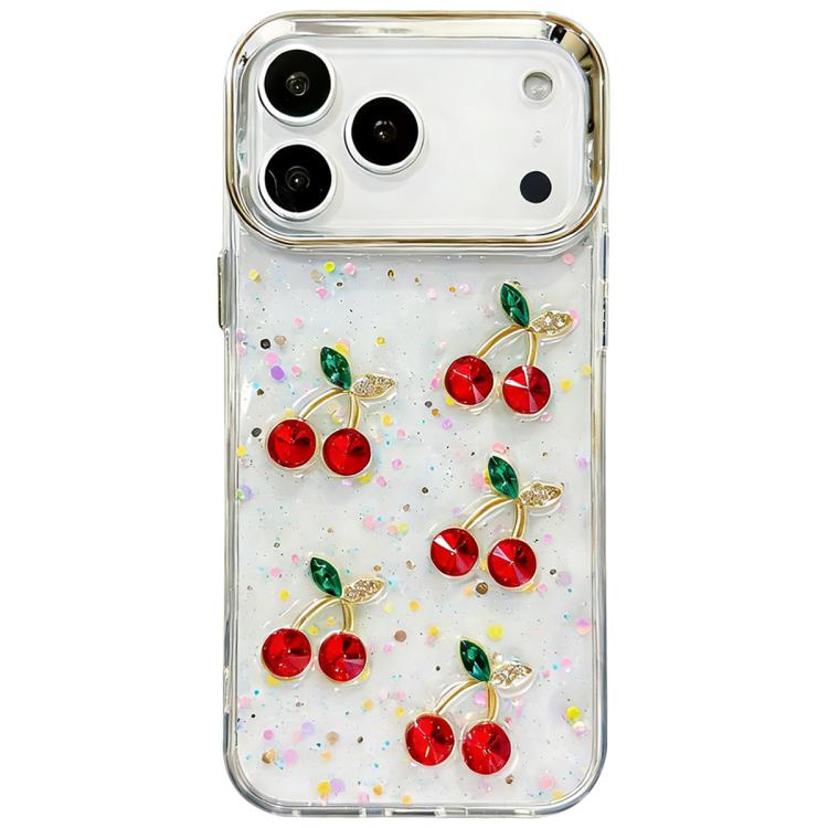 For iPhone 17 Pro Glitter 3D Cherry Epoxy Resin Phone Case(Cherry)