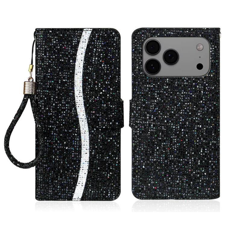 For iPhone 17 Pro Glitter Powder Filp Leather Phone Case(Black)