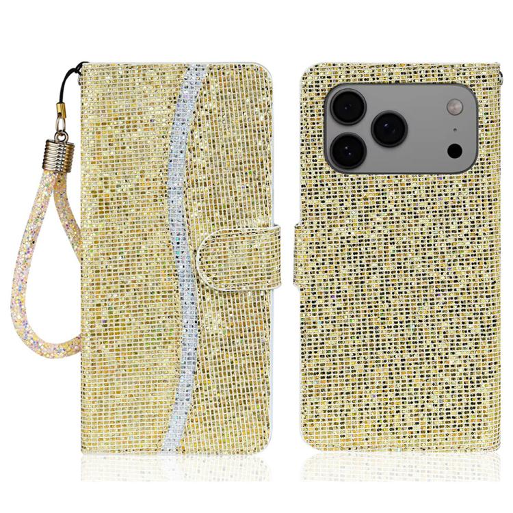 For iPhone 17 Pro Glitter Powder Filp Leather Phone Case(Gold)