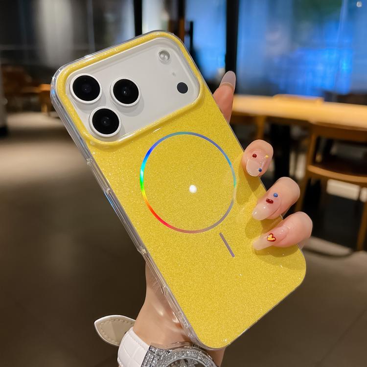 For iPhone 17 Pro Glitter Powder Plating MagSafe IMD Full Coverage Phone Case(Orange)