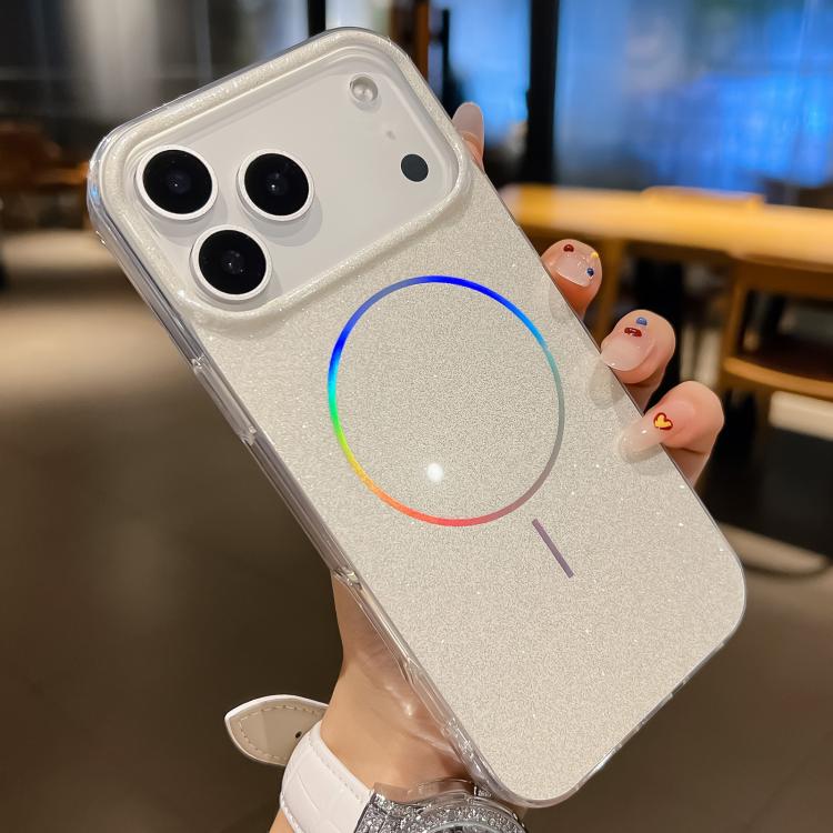 For iPhone 17 Pro Glitter Powder Plating MagSafe IMD Full Coverage Phone Case(White)