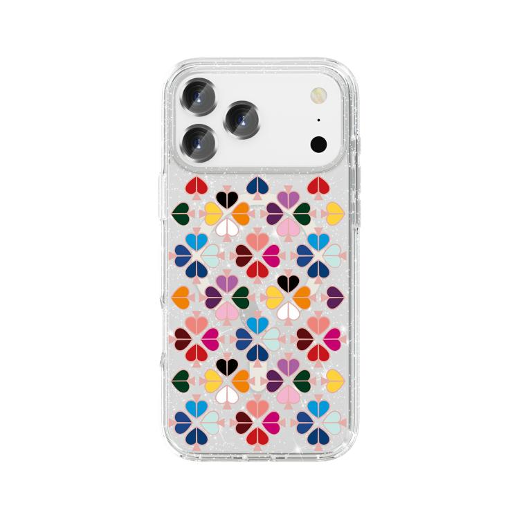 For iPhone 17 Pro Glittering Crystal Red Heart Pattern Magnetic Phone Case(Transparent)