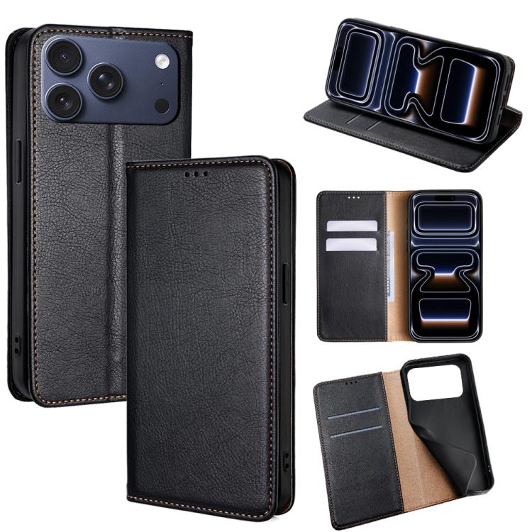 For iPhone 17 Pro Gloss Oil Solid Color Magnetic Leather Phone Case(Black)