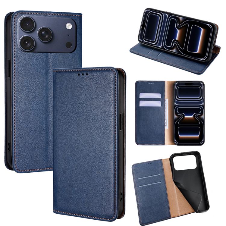 For iPhone 17 Pro Gloss Oil Solid Color Magnetic Leather Phone Case(Blue)