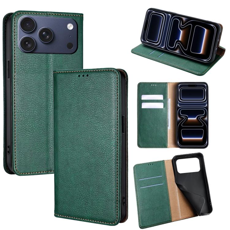 For iPhone 17 Pro Gloss Oil Solid Color Magnetic Leather Phone Case(Green)