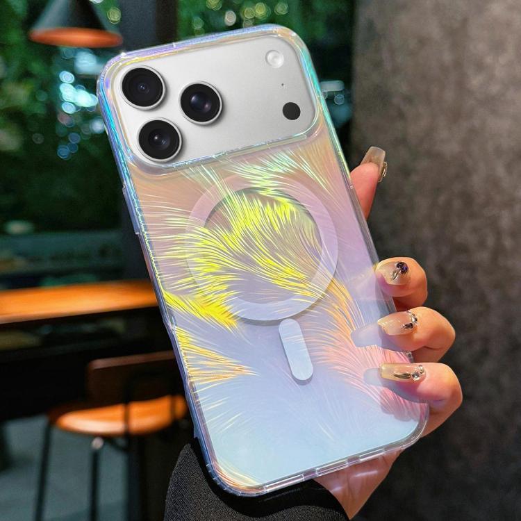 For iPhone 17 Pro Glossy Color-Plated MagSafe Shockproof Phone Case(Colored Feathers)