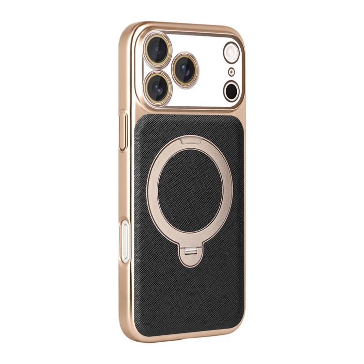 For iPhone 17 Pro Gold Shield Magnetic Holder Lens Film Phone Case(Black)