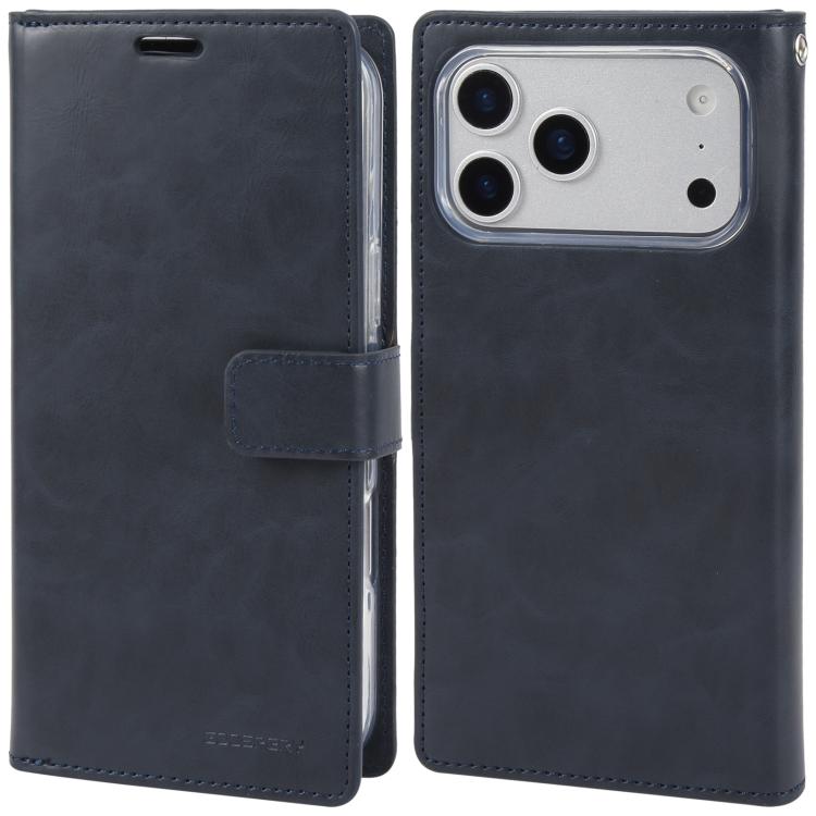 For iPhone 17 Pro GOOSPERY MANSOOR DIARY 9 Card Slots Leather Phone Case(Dark Blue)