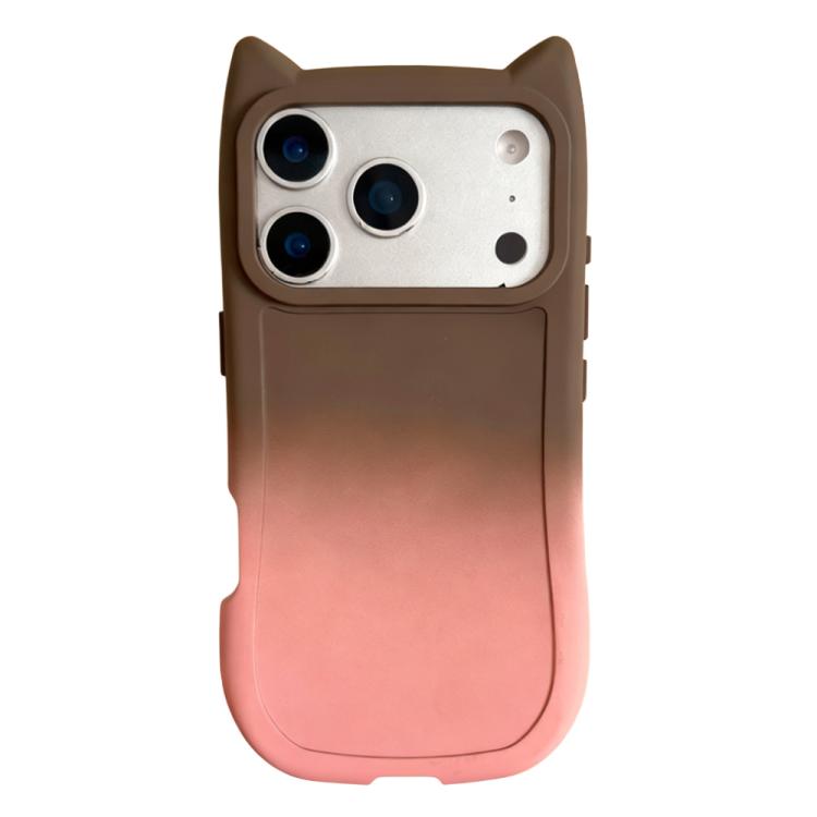 For iPhone 17 Pro Gradient Cat Ear Design TPU Phone Case(Brown Pink)