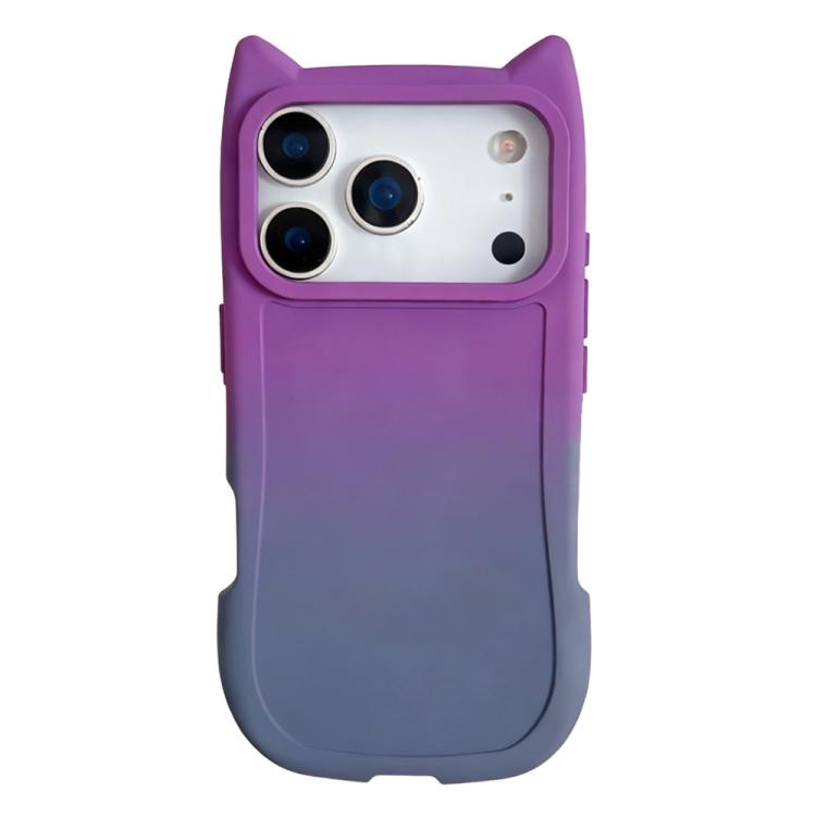 For iPhone 17 Pro Gradient Cat Ear Design TPU Phone Case(Purple Gray)