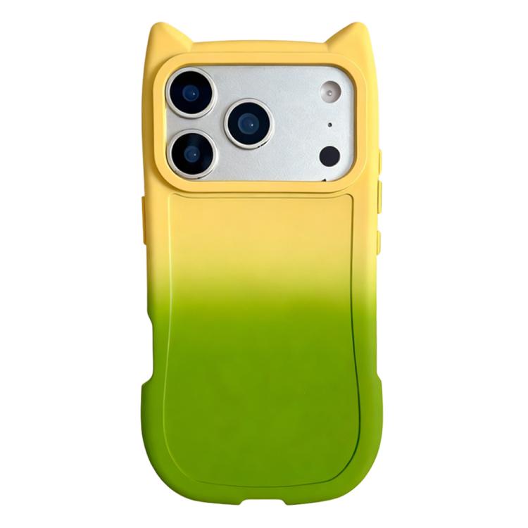 For iPhone 17 Pro Gradient Cat Ear Design TPU Phone Case(Yellow Green)
