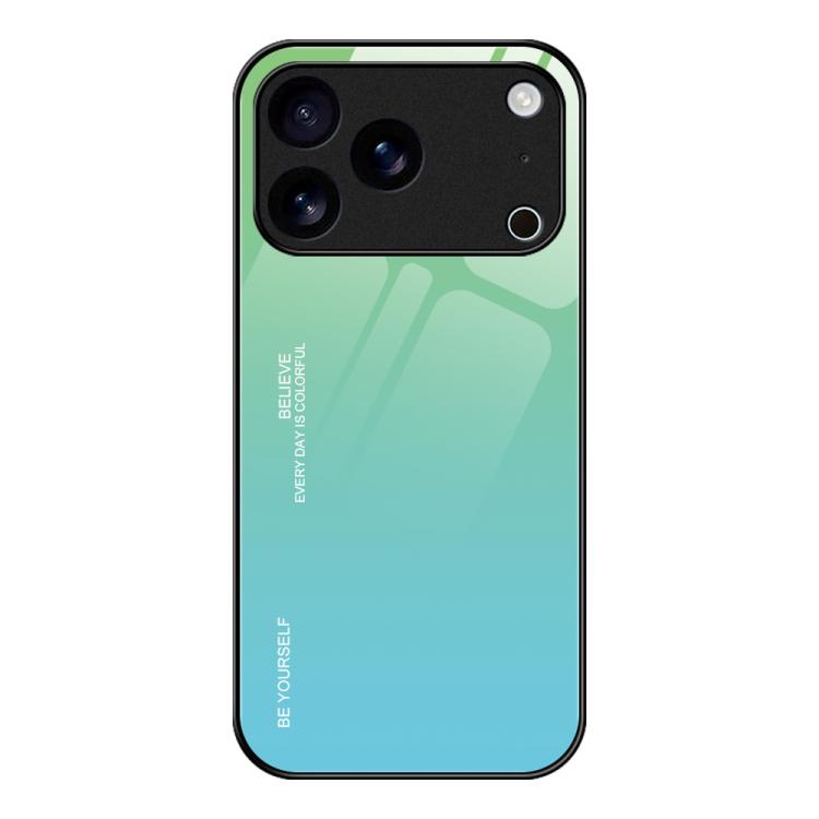 For iPhone 17 Pro Gradient Color Glass Phone Case(Green Cyan)