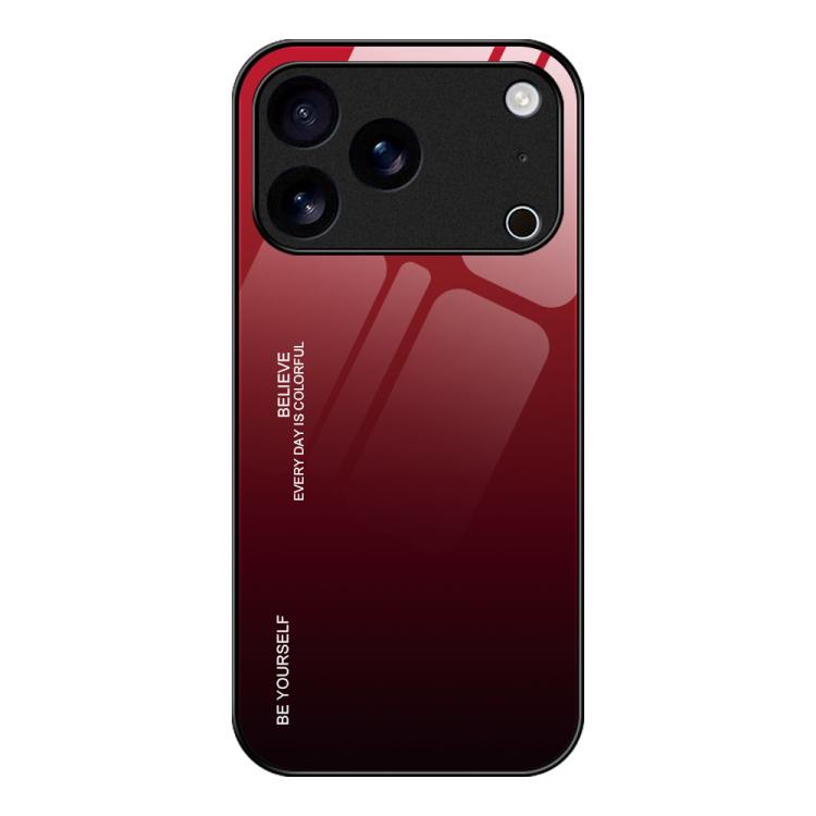 For iPhone 17 Pro Gradient Color Glass Phone Case(Red Black)