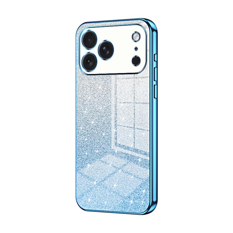 For iPhone 17 Pro Gradient Glitter Powder Electroplated Phone Case(Blue)