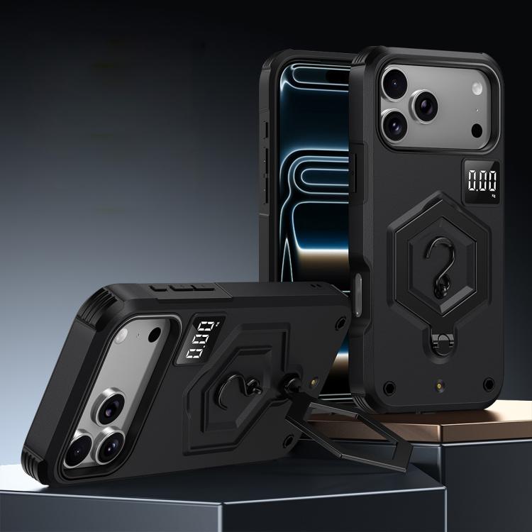 For iPhone 17 Pro Hexagon Armor Magnetic Holder Weighing Scale Phone Case(Black)