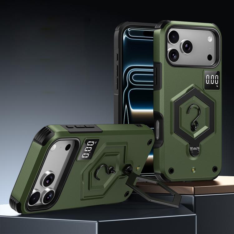 For iPhone 17 Pro Hexagon Armor Magnetic Holder Weighing Scale Phone Case(Green)