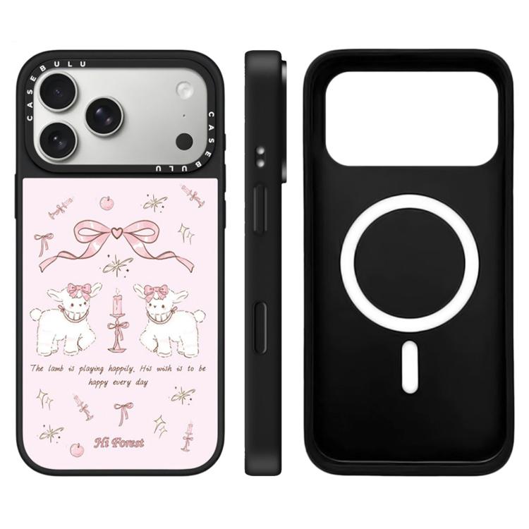 For iPhone 17 Pro Hi Forest Series Camera Control Button Mirror Magnetic Phone Case(Bow Two Lambs)