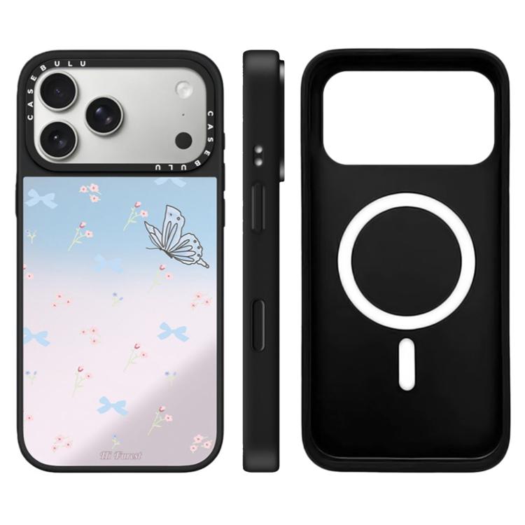 For iPhone 17 Pro Hi Forest Series Pattern Camera Control Button Mirror Magnetic Phone Case(Butterfly Flower)