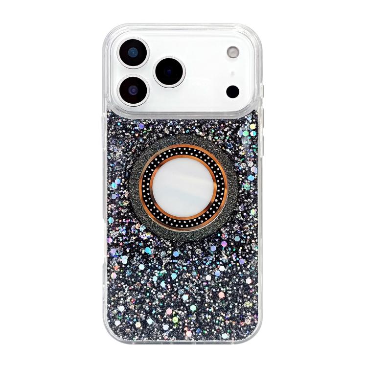For iPhone 17 Pro Hollow Sequins Glitter MagSafe Electroplating Phone Case(Black)
