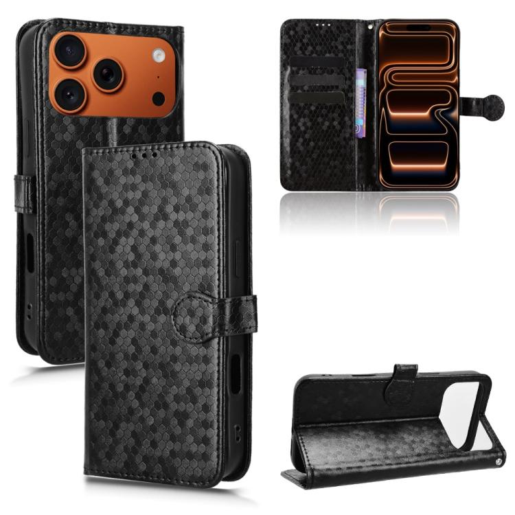 For iPhone 17 Pro Honeycomb Dot Texture Leather Phone Case(Black)