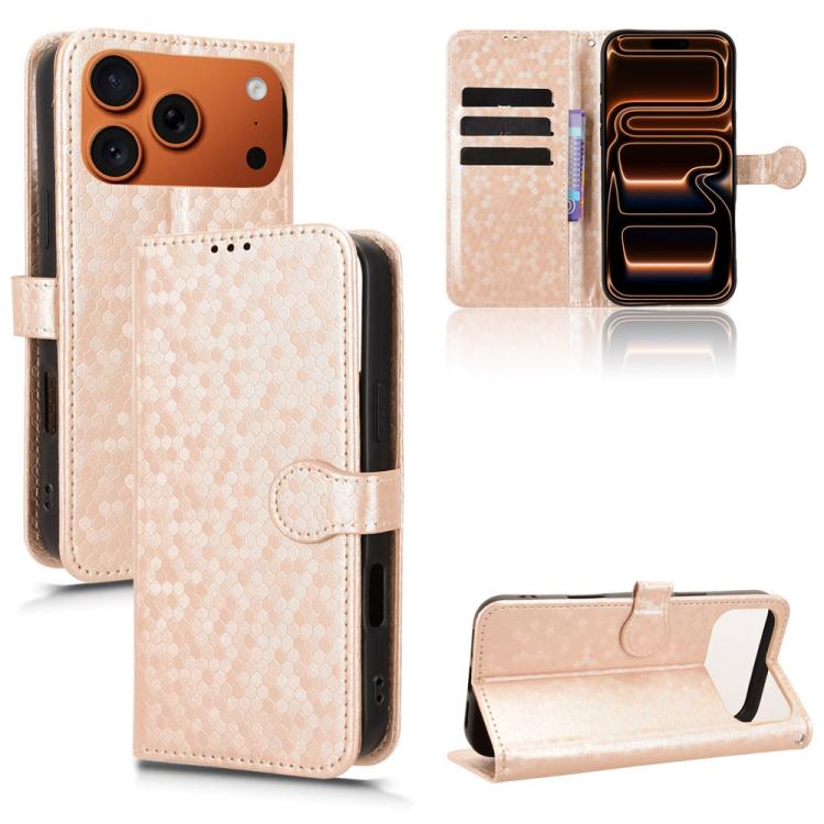 For iPhone 17 Pro Honeycomb Dot Texture Leather Phone Case(Gold)