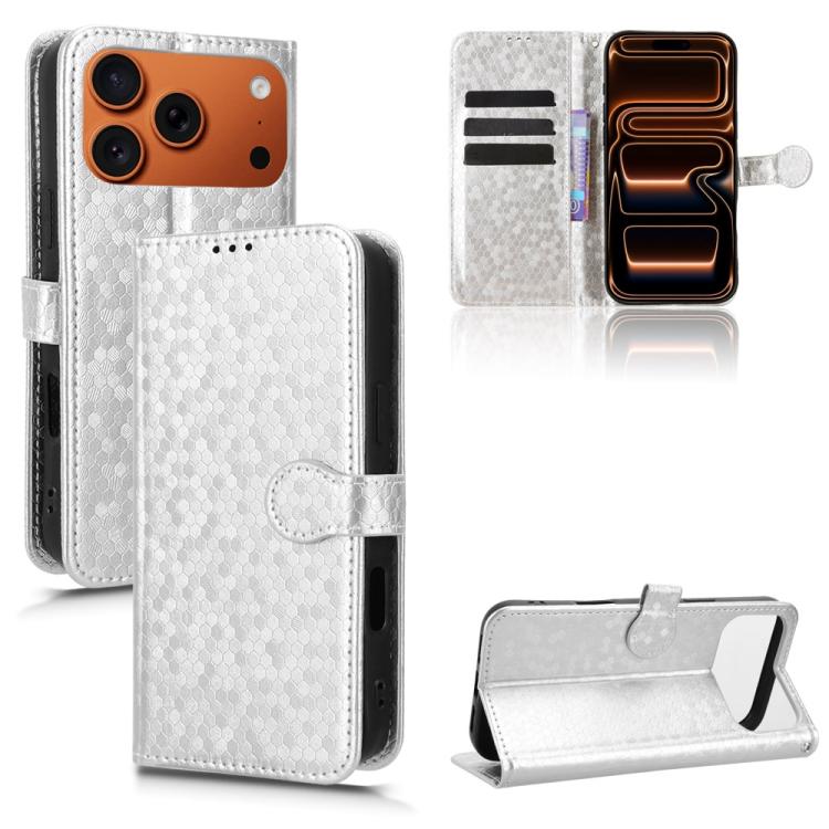 For iPhone 17 Pro Honeycomb Dot Texture Leather Phone Case(Silver)