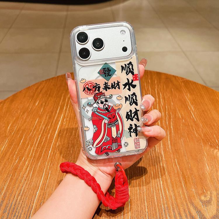 For iPhone 17 Pro Horse Year Acrylic Magnetic Full Coverage Phone Case with Lanyard(God of Wealth)