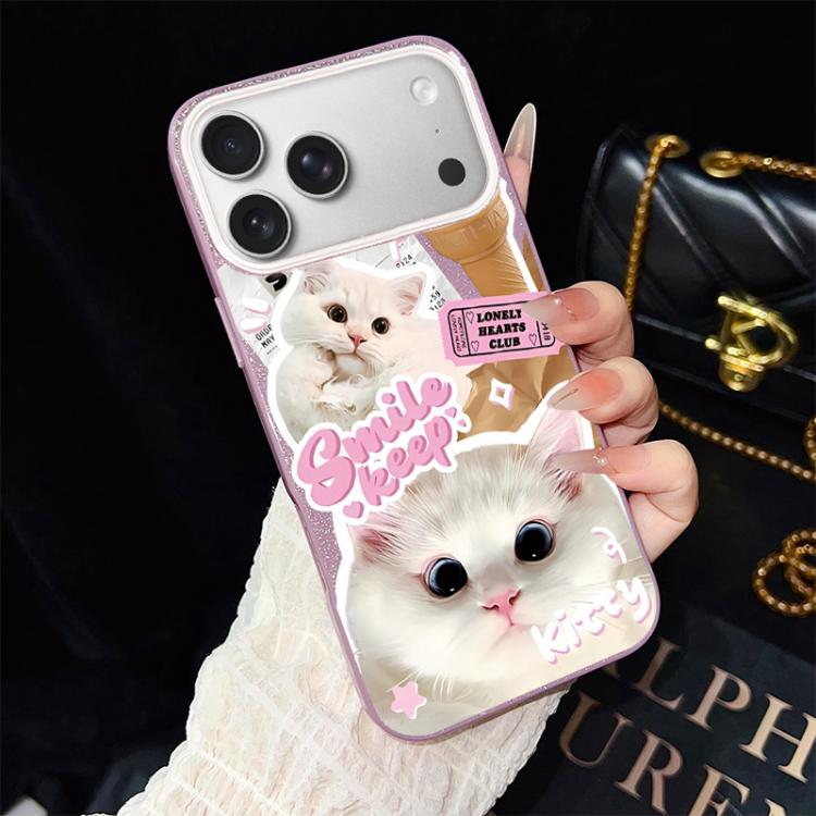 For iPhone 17 Pro Ice Cream Cats Pattern IMD Glitter PC Hybrid TPU Phone Case(Purple)