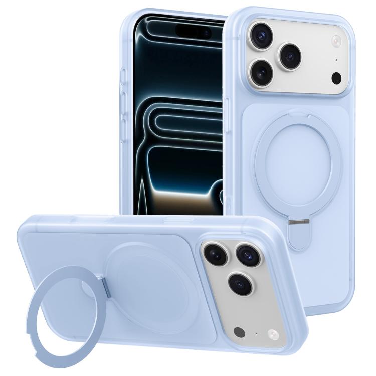 For iPhone 17 Pro Ice Cream Skin Feel Magnetic Pivot Holder Phone Case(Light Blue)