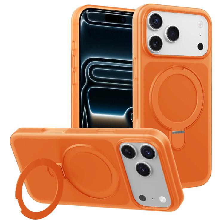 For iPhone 17 Pro Ice Cream Skin Feel Magnetic Pivot Holder Phone Case(Orange)
