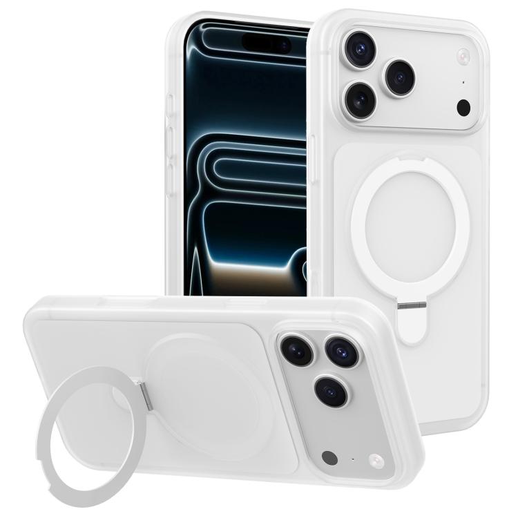 For iPhone 17 Pro Ice Cream Skin Feel Magnetic Pivot Holder Phone Case(White)