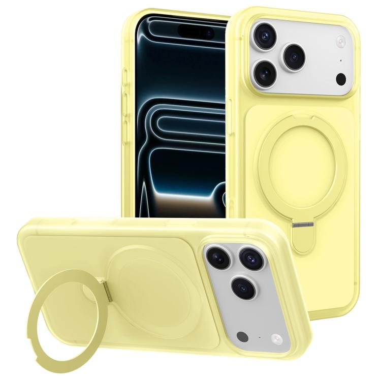 For iPhone 17 Pro Ice Cream Skin Feel Magnetic Pivot Holder Phone Case(Yellow)