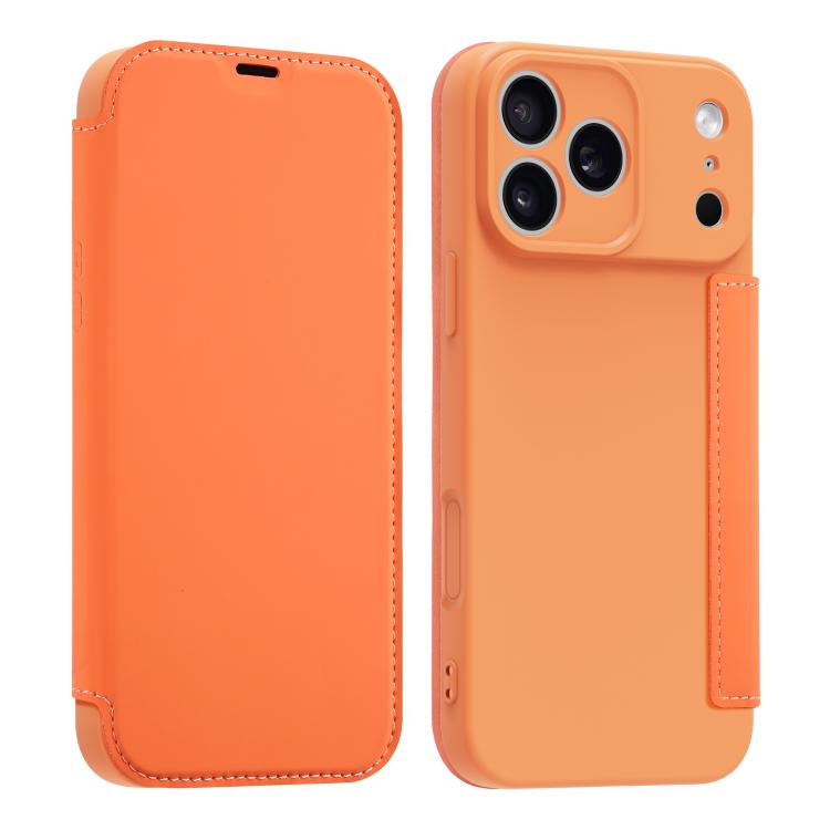 For iPhone 17 Pro Imitate Liquid Skin Feel Leather Phone Case with Card Slots(Orange)