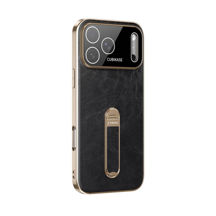 For iPhone 17 Pro J TRIBE Holder Oil Wax Texture Vegan Leather Phone Case(Black)