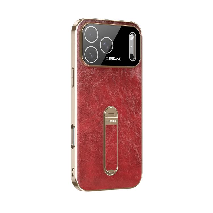 For iPhone 17 Pro J TRIBE Holder Oil Wax Texture Vegan Leather Phone Case(Red)