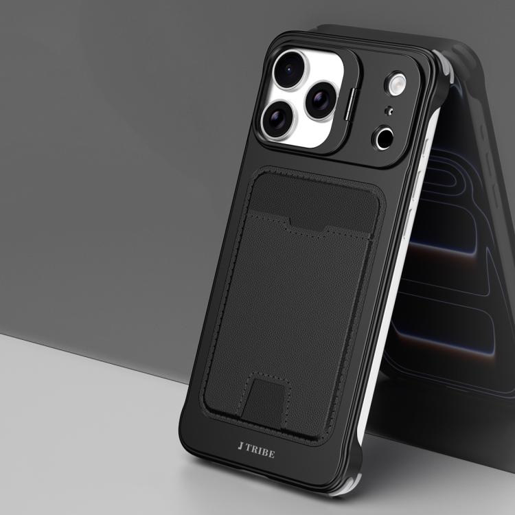 For iPhone 17 Pro J TRIBE Metal Frameless Card Slot Lens Holder Phone Case(Black)