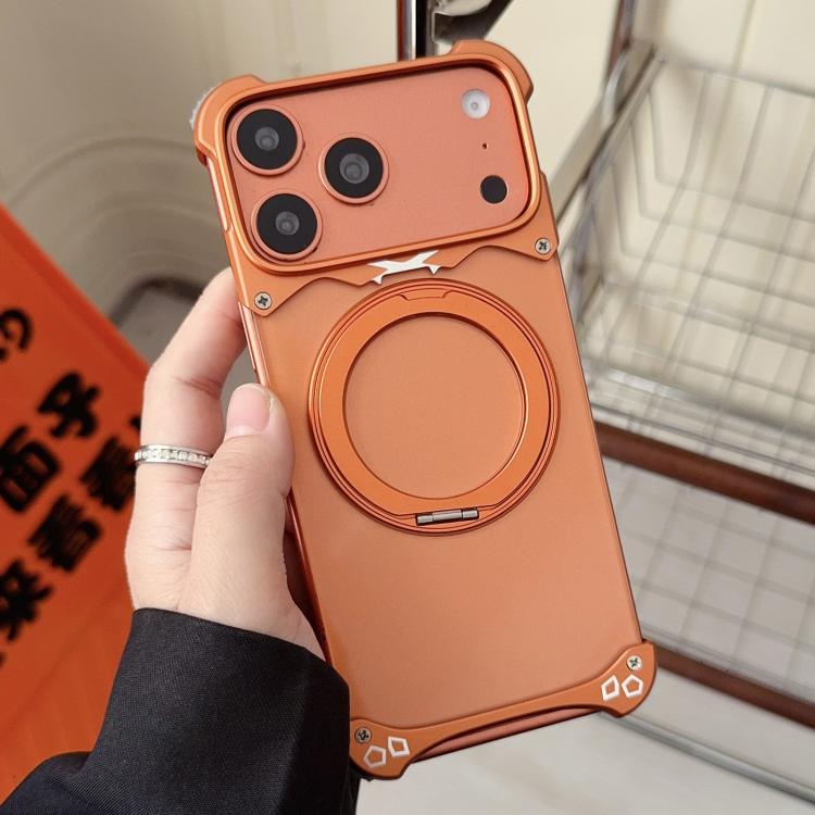 For iPhone 17 Pro Jaguar Original Color Frameless 360 Rotation Holder Magnetic Phone Case(Orange)