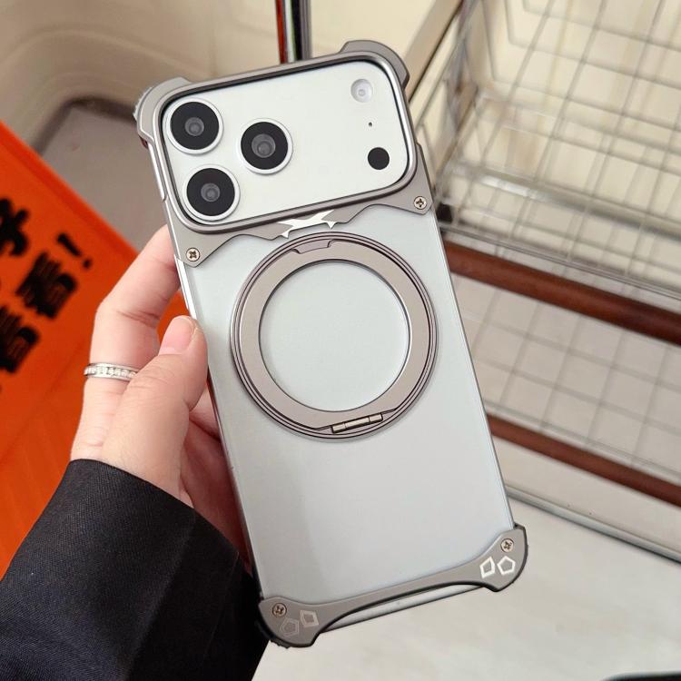 For iPhone 17 Pro Jaguar Original Color Frameless 360 Rotation Holder Magnetic Phone Case(Titanium Color)