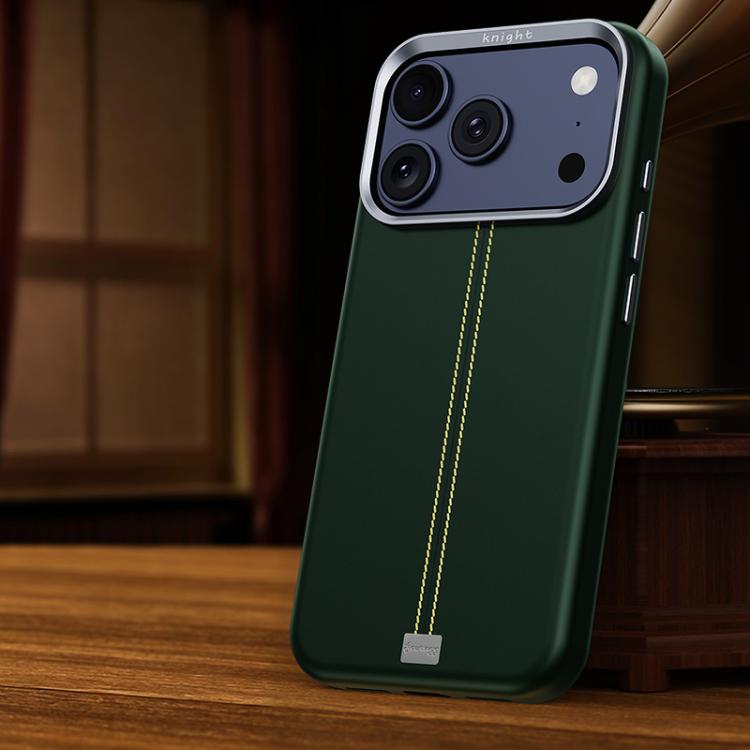 For iPhone 17 Pro Jazz Series Retro Vegan Leather Textured Metal Frame Magnetic Phone Case(Green)